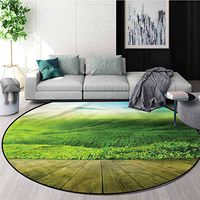 RUGSMAT Green Modern Machine Round Bath Mat,Wood Platform Landscape Coffee Table Mat Non-Skid Living Room Carpet Round-71