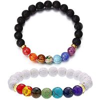 2 Packs Chakra Bracelet Lava Stone Diffuser Bracelet Adjustable Essential Oil Bracelet 7 Chakra Beads Energy Bracelet for Men/Women 8mm Christmas Gift