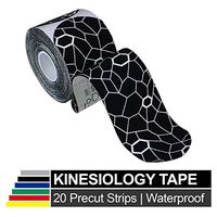 TheraBand Kinesiology Tape, Waterproof Physio Tape for Pain Relief, Muscle & Joint Support, Standard Roll with XactStretch Application Indicators, 2" X 10" Strips, 20 Precut Strips, Black/White