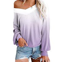 Meikosks Ladies Dyes Print Sweater V Neck Long Sleeve Knit Top Loose Fashion Pullover Tunic Purple