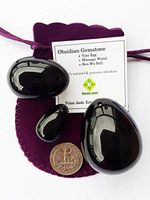 Polar Jade Obsidian Gemstone Eggs 3-PCS Set, Drilled with Unwaxed String & Instructions, for Strengthening Yoni Pelvic Floor Muscles, L, M and S 3 Sizes, 100% Genuine
