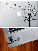 COMBO PACK Tree with Flying Birds Macbook Laptop Vinyl Decal & Owl on Branch Design 1 D1 Trackpad / Keyboard Vinyl Decal BLACK