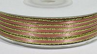 Ben Collection 1/8" X 100 Yards Double Face Satin Ribbon with Metallic Gold & Silver Edge (Dusty Rose & Gold)