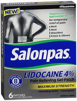 Salonpas Lidocaine 4% Pain Relieving Gel-Patches Maximum Strength - 6 ct, Pack of 3