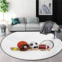 RUGSMAT Youth Warm Soft Cotton Luxury Plush Baby Rugs,Assorted Sports Equipment Different Balls Bat Tennis Racket Baseball Glove On White Kids Teepee Tent Game Play House Round,Round-63 Inch