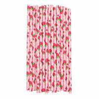 ISKYBOB 100 Pack Fruit Patterned Drinking Paper Straws Disposable Biodegradable,7.48'' Long (Strawberry)
