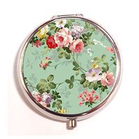 Lovefive Vintage Floral Flowers Fashion Custom Round Silver Pill Box Pocket 2.1 inches Medicine Tablet Holder Organizer Case for Purse