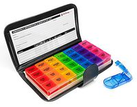 Extra Large 7-Day Weekly Pill Organizer with XL Case - 4X a Day Compartment Weekly Pill Box - Supplement Pill Organizer Travel - Bonus Pill Cutter and a Premium Lifetime Subscription to Medisafe App