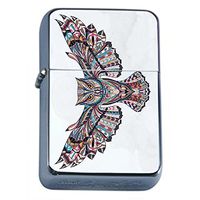 Artsy Owl Flip Top Oil Lighter Em1 Smoking Cigarette Silver Case Included
