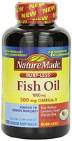 Nature Made Burp-less Fish Oil, 1000 Mg, 300 mg Omega-3, 150 Liquid Softgels, pack of 3