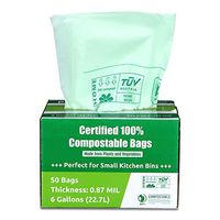 Primode 100% Compostable Bags 6 Gallon Food Scraps Yard Waste Bags, 50 Count, Extra Thick 0.87 Mil. ASTMD6400 Compost Bags Small Kitchen Trash Bags, Certified By BPI And TUV