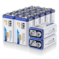 EBL 12-Counts Rechargeable 9V Batteries Li-ion 9V Battery
