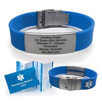 Silicone Sport Medical Alert ID Bracelet - Blue (Incl. 5 Lines of Custom Engraving). Choose Your Color! -