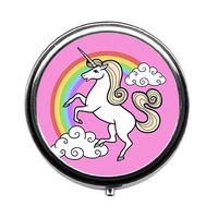 Cartoon unicorn on pink Round pill box - 3 compartment Round pill case