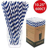 Blue Stripe Paper Straws Biodegradable - 10.25 Inches Long, 600 Counts - Compostable Drinking Straws for Tall Drinks, Cocktails, Restaurants and Bars