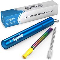 Reusable Straw with Case Made of Light Aluminum - Collapsible Straw Reusable with Silicone Tip for your lips - Portable Straw Drinking Reusable with Cleaning Brush included - Blue