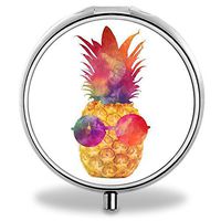 Pineapple Pill Case, Round Stainless Drug Organizer Container Medicine Cover for Pocket Daily&Weekly
