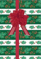 Christmas Holiday Green Red & White Holly Berry Extra Long Gift Wrap Paper - 18 Foot Roll