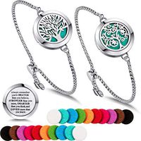 2 Pieces Locket Bracelet Aromatherapy Essential Oil Diffuser Bracelet Adjustable Perfume Bracelet Slide Healing Stainless Steel Bracelet with 20 Felt Pads, Gift Box Packing (Style A)