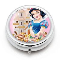Snow White and The Seven Dwarfs Story Castle Paintings Custom Round Silver Pill Box Pocket 2.1 inches Medicine Tablet Holder Organizer Case for Purse