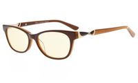 Eyekepper Ladies' Blue Light Blocking Glasses-Computer Reading Glasses-Acetate Frame for Small Womens Face, Amber Tinted Lenses (Brown,+1.50)