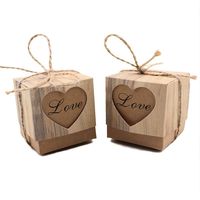 VGOODALL Rustic Candy Boxes,100pcs Wedding Favor Boxes,Love Kraft Bonbonniere Paper Boxes with Burlap Jute Twine for Bridal Shower Wedding Birthday Party Rustic Wedding