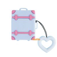 UnnFiko Mini Trunk Airpods Case, Super Cute 3D Cartoon Soft Silicone Protective Mini Bag Cute Creative Airpods 1 & 2 Charging Stand Cover with Finger Loop (Luggage Blue, Airpods 1 & 2)