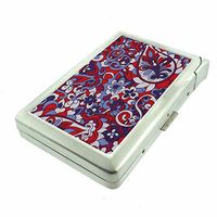 Cigarette Case with Built in Lighter Vintage Psychedelic Trippy S3 Smoking King Size Cigarettes Silver Metal Wallet 4" X 2.75" RFID Protection Weird Strange