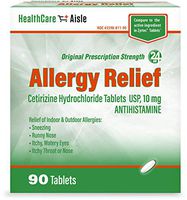HealthCareAisle Allergy Relief Cetirizine Hydrochloride Tablets, USP | 24 Hour Allergy Relief | 10 mg | 90 Count