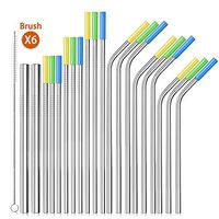 ASOFFI Set of 20 Stainless Steel Straws Drinking Metal Straws for 30oz Rumblers Cold Beverage (11 Straight+9 Bent+6 Brushes)