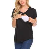 FRana Maternity Shirts for Women Fashion Pregnancy Folding Nursing Baby Breastfeeding T-Shirt Solid Tops Blouse Black