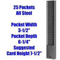 Time Card Holder Rack, Metal, Model 182, 25 Pockets for 7-1/2" Tall Time Cards-Gray