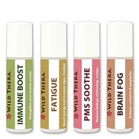 Wild Thera. PMS Support Set of 4 x 10ml. Pure Pre-Diluted Certified Aromatherapy Oils for PMS, Fatigue, Brain Fog and Immune Support. For Mood swings, exhaustion, confusion, nervousness and more.