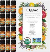 Cliganic USDA Organic Aromatherapy TOP 12 Essential Oils Set, 100% Pure - Peppermint, Lavender, Eucalyptus, Tea Tree, Lemongrass, Rosemary, Frankincense, Orange, Lemon, Cassia, Cedarwood & Grapefruit