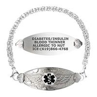Divoti Custom Engraved Medical Alert Bracelets for Women, Stainless Steel Medical Bracelet, Medical ID Bracelet w/Free Engraving – Angel Wing Tag w/Handmade Byzantine -Black-8.0"