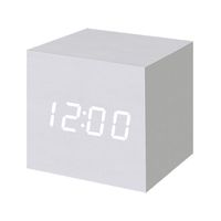 Andre Wheatley Wood Alarm Clock Digital LED Light Minimalist Mini Cube with Date and Temperature for Travel Kids Bedroom (White) i