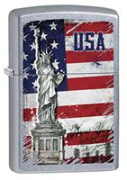 Zippo Lighter: Statue of Liberty and American Flag - Street Chrome 79227
