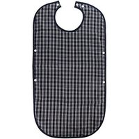 Home-X - Adult Bib Waterproof Mealtime Protector, Guaranteed Comfort with Adjustable Straps for Men and Women of All Ages, Navy/White Plaid Pattern