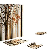 Roysberry Bathroom Supplies Set of 4, Non Slip Toilet Polyester Cover Mat Set Bathroom Shower Curtain [Easy to Clean]