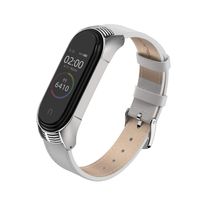 MIJOBS Compatible Xiaomi Mi Band 4, Genuine Leather Replacement Strap Breathable Wristband with Metal Frame Bracelet Accessories for Xiaomi Mi Band 3 Smart Watch Bracelet Wristband (White)