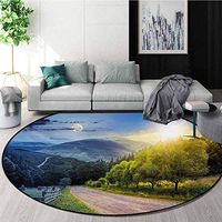 RUGSMAT Farmland Machine Washable Round Bath Mat,Contrasting Day and Night Collage View with Moon Sun Horizon Countryside Hillside Non-Slip No-Shedding Bedroom Soft Floor Mat,Round-51 Inch
