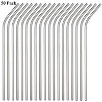 Sunwinc Reusable Metal Bent Straws 50-Pack in Bulk,Stainless Steel Straws All Bent Curved Drinking Metal Straws for Kids Children and Toddler (All bent 50pcs -10.5" Silver)