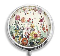 BeeGogo - Background of Flowers Custom Round Silver Pill Box Pocket 2.1 inches Medicine Tablet Holder Organizer Case for Purse