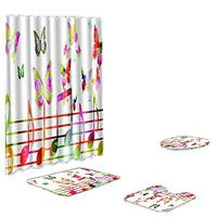 Roysberry Shower Curtains, 4PCS Non Slip Toilet Polyester Cover Mat Set Bathroom Shower Curtain, Butterfly