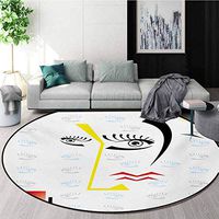 RUGSMAT Modern Modern Washable Round Bath Mat,Abstract Trippy Artful Design with Fractured Human Face and Eyes Geometric Backdrop Image Non-Slip Bathroom Soft Floor Mat Home Decor,Diameter-31 Inch