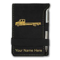 Mini Notepad, Flat Bed Tow Truck, Personalized Engraving Included (Black)