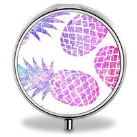 Custom Pill Case, Pineapples Round Compact 3 Metal Portable Pill Container for Daily Use