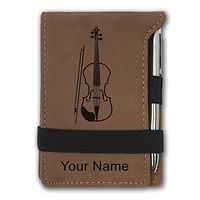 Mini Notepad, Violin, Personalized Engraving Included (Dark Brown)