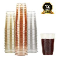TOROTON 50 Glitter Plastic Cups, 12oz Disposable Clear Party Cups, Hard Plastic Drinking Cups for Wedding Birthday Anniversaries - Mixed Color Combine