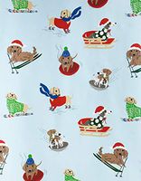 Festive Dachshund Wiener Dogs in Winter Attire Sledding & Skiing in The Snow Christmas Holiday Gift Wrapping Paper 2.5' x 12'